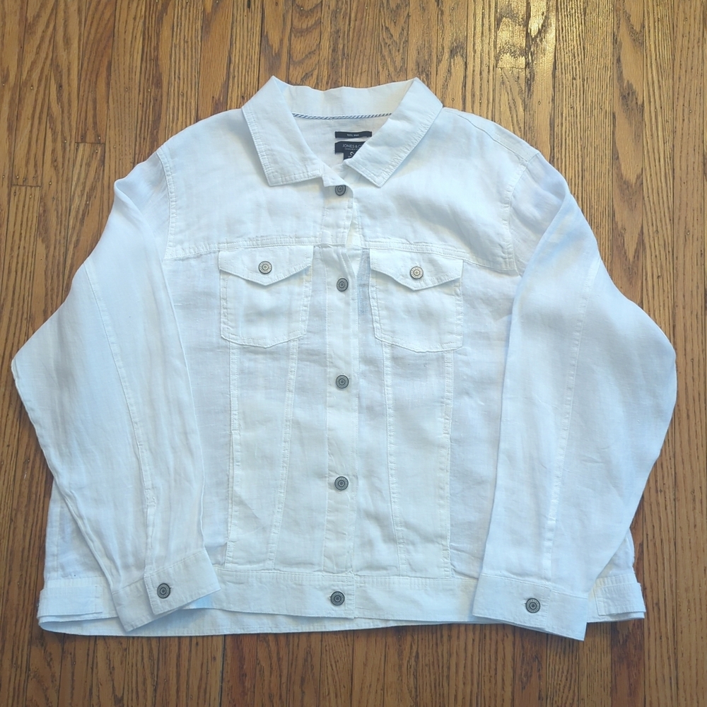 Jones & Co Woman’s White 100% Linen Long Sleeved Lightweight Jacket Size 3X NWT
